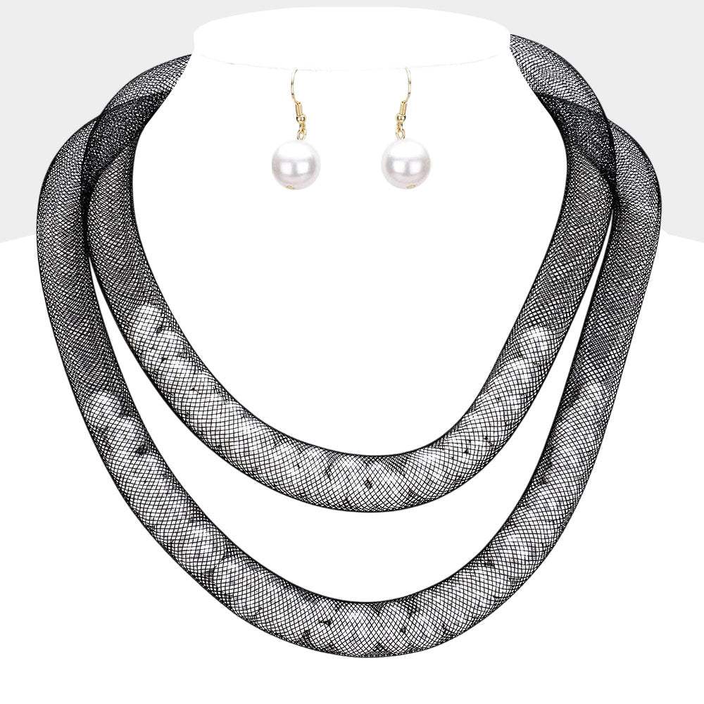 Double Mesh Tube Pearl Collar Necklace - Madeline Love - Flyclothing LLC