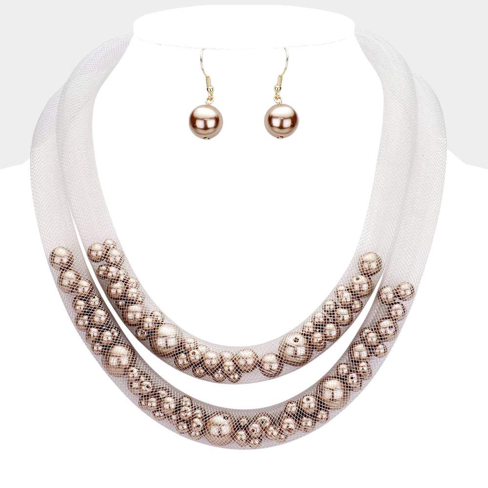 Double Mesh Tube Pearl Collar Necklace - Madeline Love - Flyclothing LLC