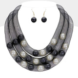 Triple Mesh Tube Pearl Collar Necklace - Madeline Love - Flyclothing LLC