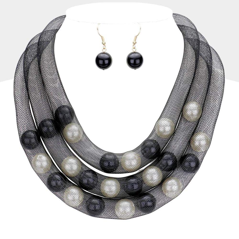 Triple Mesh Tube Pearl Collar Necklace - Madeline Love - Flyclothing LLC