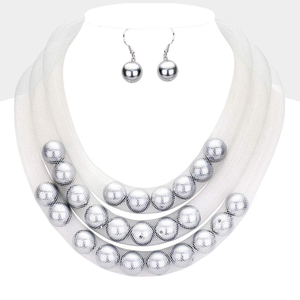 Triple Mesh Tube Pearl Collar Necklace - Madeline Love - Flyclothing LLC