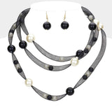 Pearl Accented Triple Layered Mesh Bib Necklace - Madeline Love - Flyclothing LLC