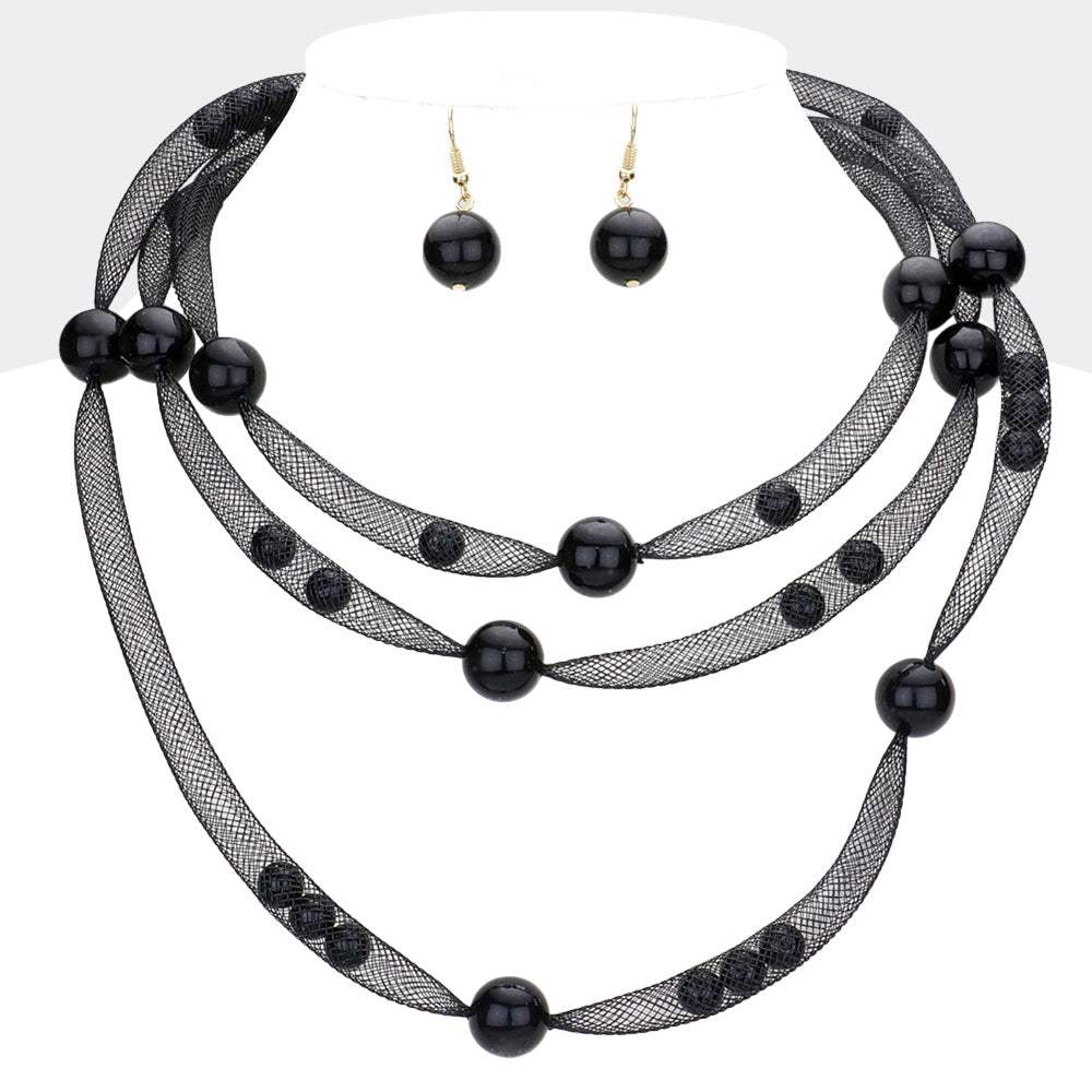 Pearl Accented Triple Layered Mesh Bib Necklace - Madeline Love - Flyclothing LLC