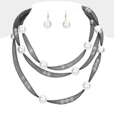 Pearl Accented Triple Layered Mesh Bib Necklace - Madeline Love - Flyclothing LLC