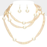 Pearl Accented Triple Layered Mesh Bib Necklace - Madeline Love - Flyclothing LLC