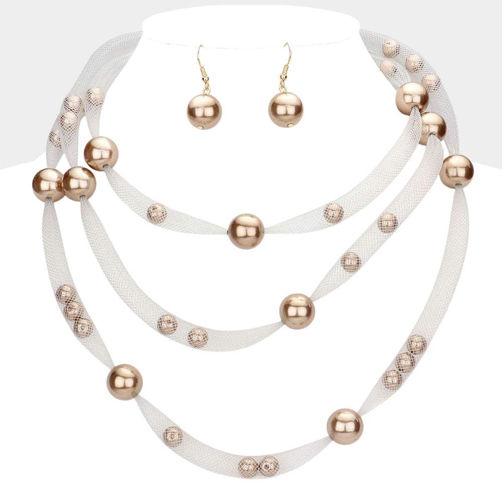 Pearl Accented Triple Layered Mesh Bib Necklace - Madeline Love - Flyclothing LLC