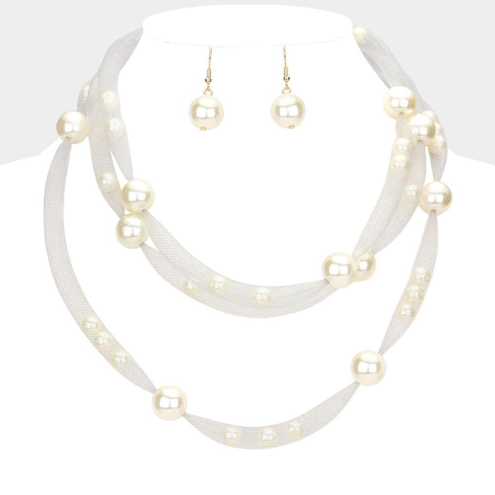 Pearl Accented Triple Layered Mesh Bib Necklace - Madeline Love - Flyclothing LLC