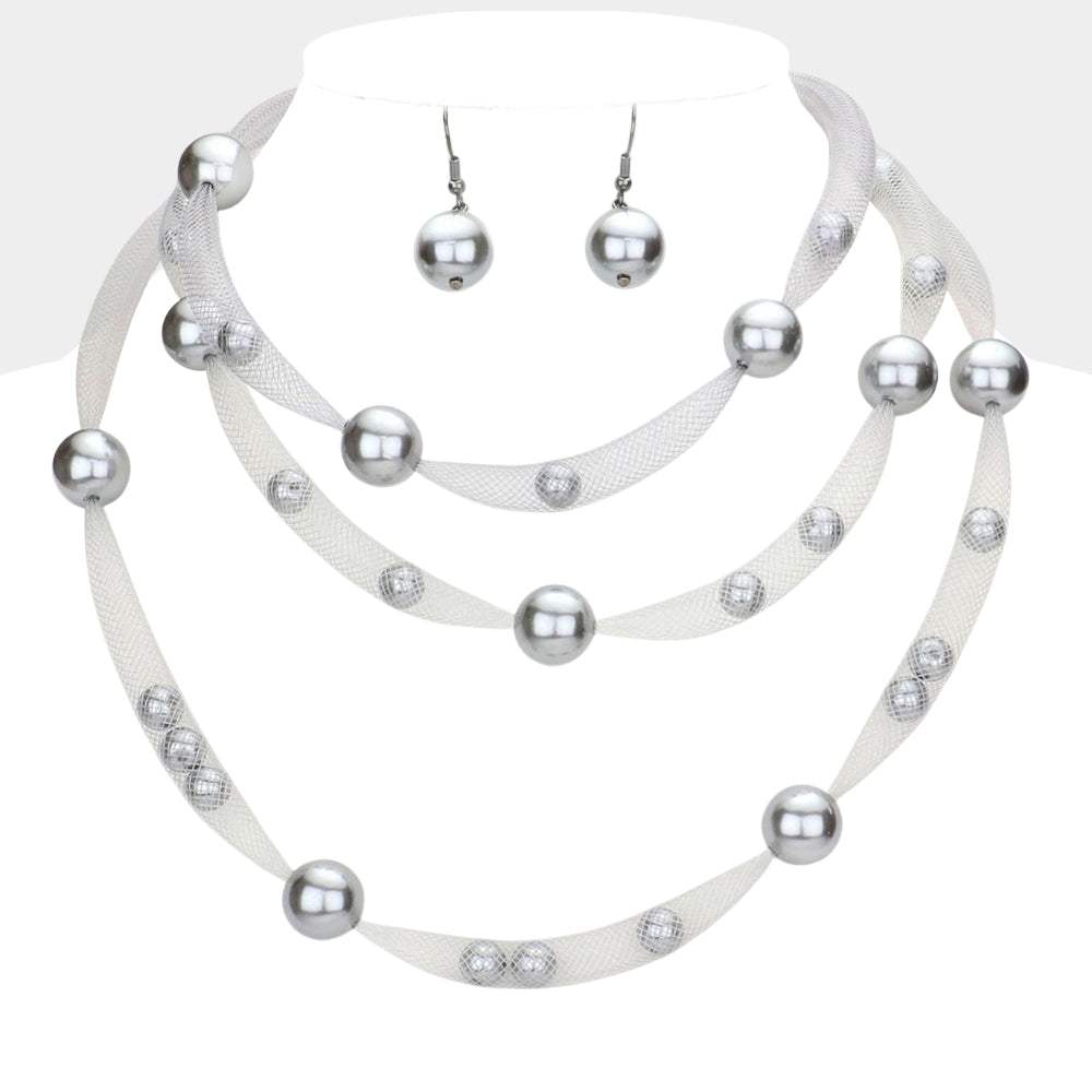 Pearl Accented Triple Layered Mesh Bib Necklace - Madeline Love - Flyclothing LLC