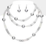 Pearl Accented Triple Layered Mesh Bib Necklace - Madeline Love - Flyclothing LLC
