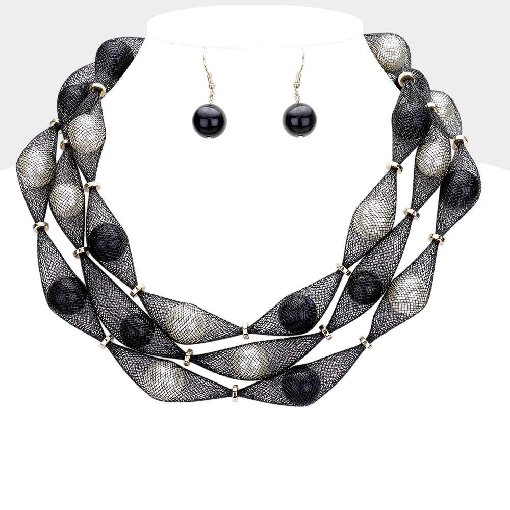 Triple Mesh Tube Pearl Collar Necklace - Madeline Love - Flyclothing LLC
