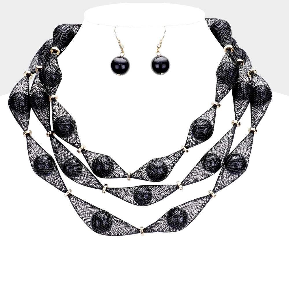 Triple Mesh Tube Pearl Collar Necklace - Madeline Love - Flyclothing LLC