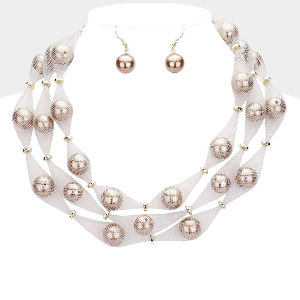 Triple Mesh Tube Pearl Collar Necklace - Madeline Love - Flyclothing LLC
