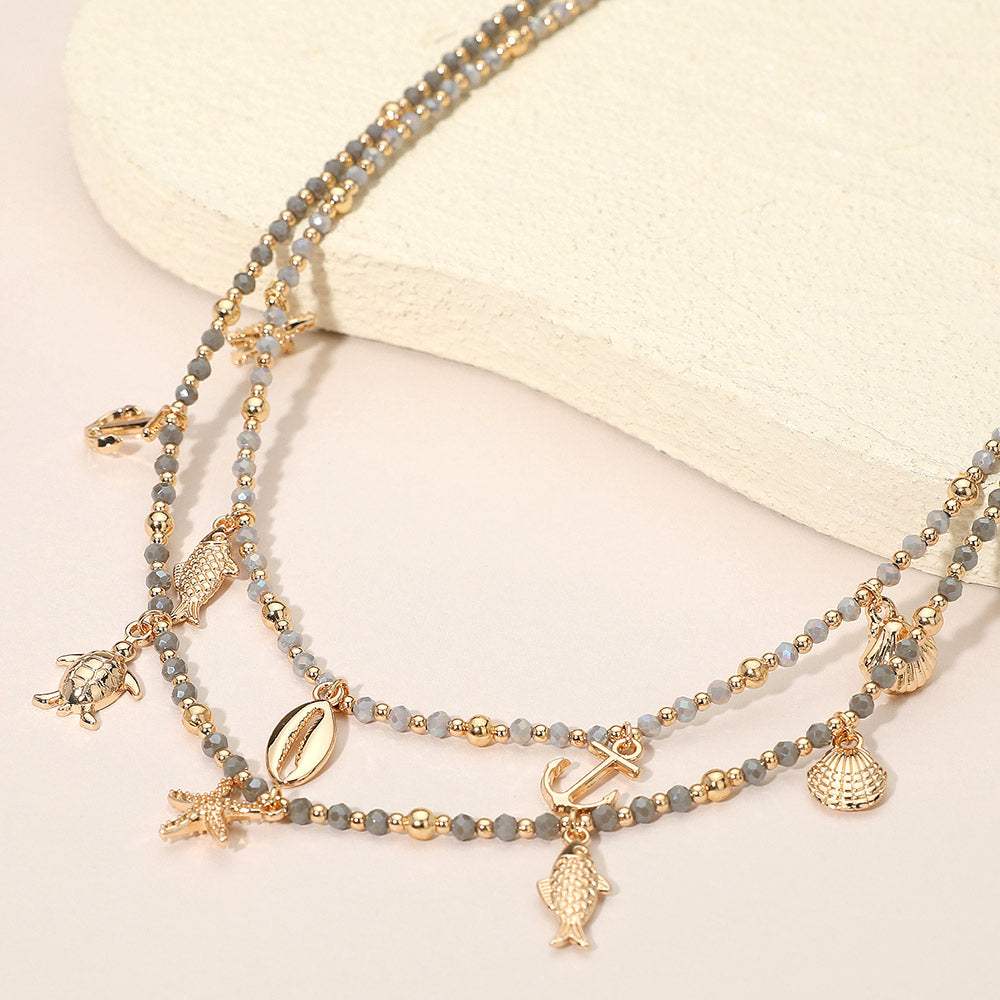 Ocean Inspired Charm Faceted Beaded Double Layered Necklace - Madeline Love - Flyclothing LLC