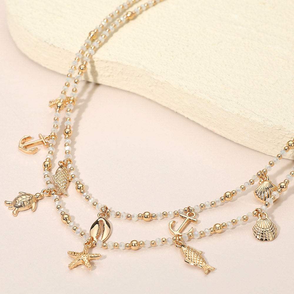 Ocean Inspired Charm Faceted Beaded Double Layered Necklace - Madeline Love - Flyclothing LLC