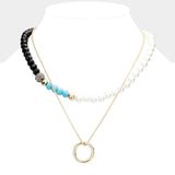 Open Metal Circle Pendant Pearl Shamballa Ball Faceted Beaded Necklace - Madeline Love - Flyclothing LLC