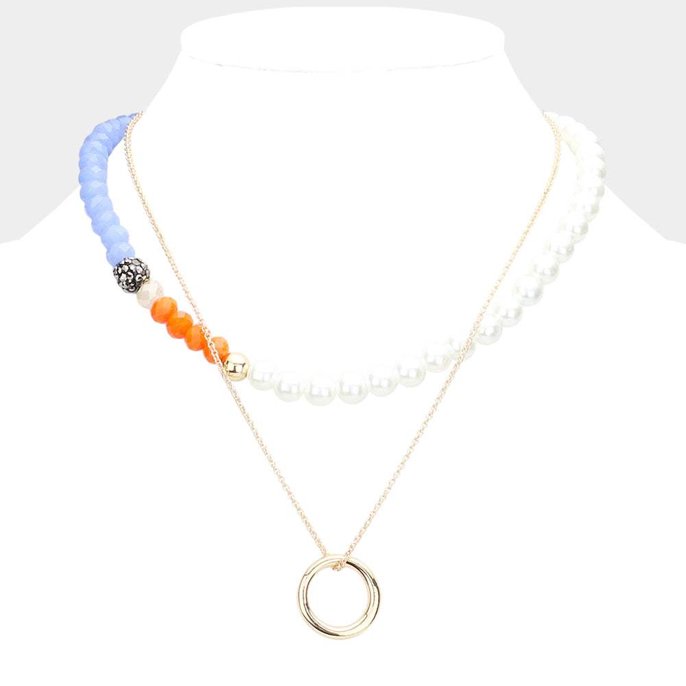 Open Metal Circle Pendant Pearl Shamballa Ball Faceted Beaded Necklace - Madeline Love - Flyclothing LLC