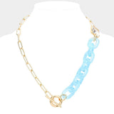 Square Stone Open Oval Resin Link Toggle Necklace - Madeline Love - Flyclothing LLC