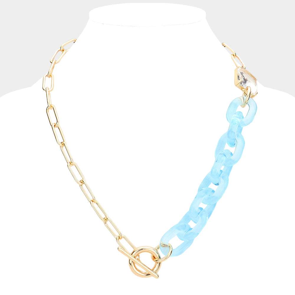 Square Stone Open Oval Resin Link Toggle Necklace - Madeline Love - Flyclothing LLC