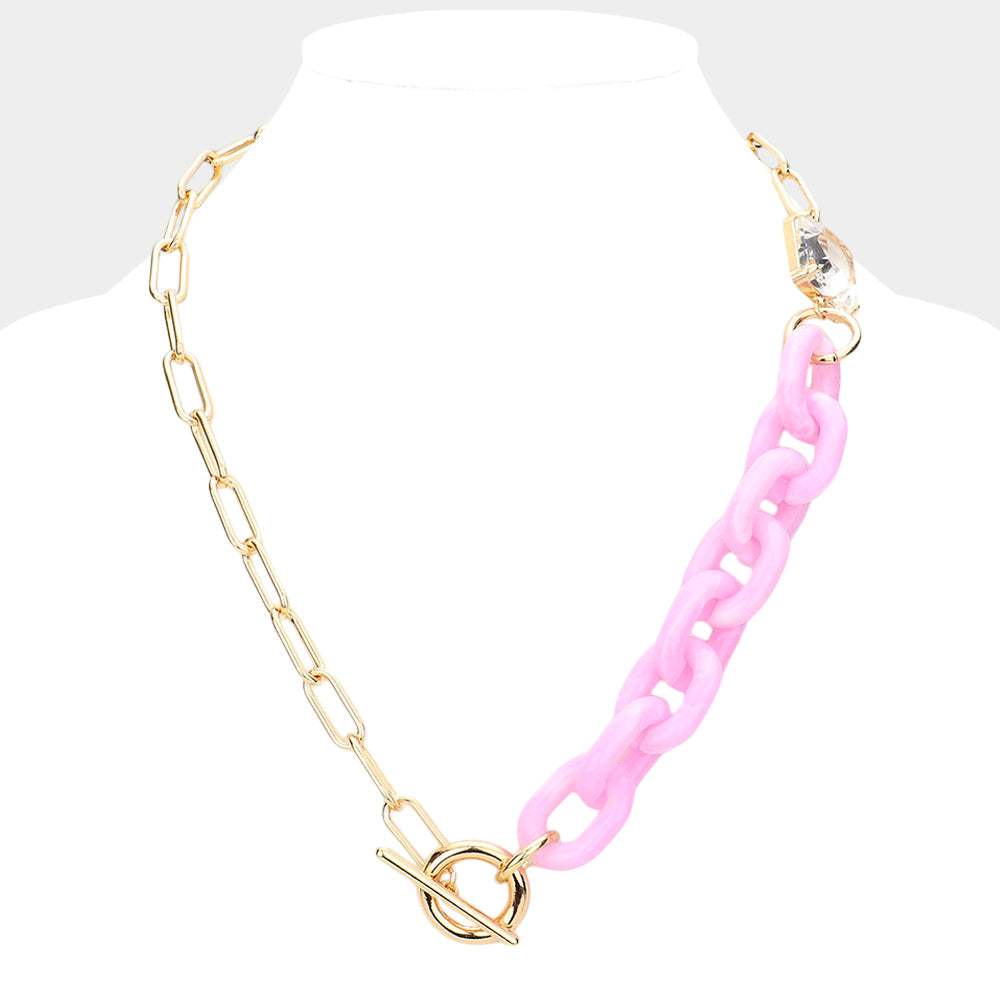 Square Stone Open Oval Resin Link Toggle Necklace - Madeline Love - Flyclothing LLC