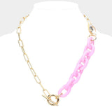 Square Stone Open Oval Resin Link Toggle Necklace - Madeline Love - Flyclothing LLC