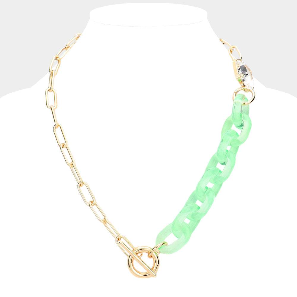 Square Stone Open Oval Resin Link Toggle Necklace - Madeline Love - Flyclothing LLC