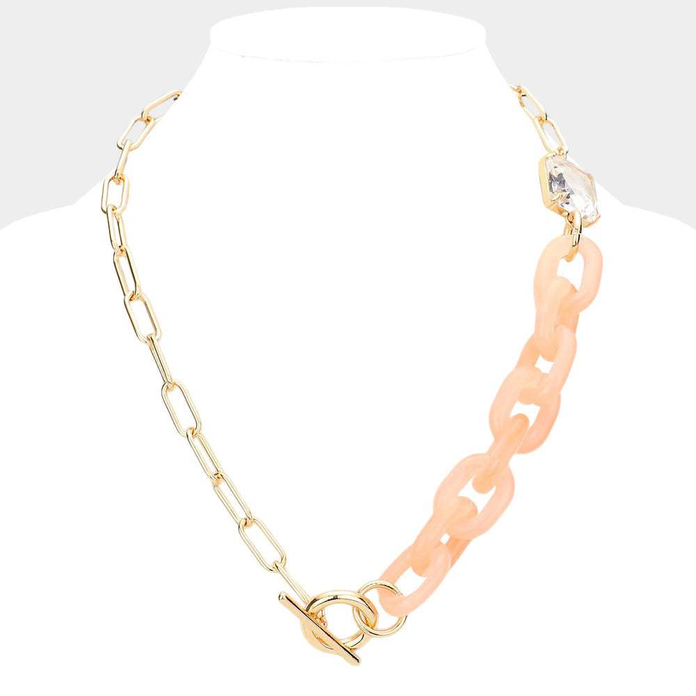 Square Stone Open Oval Resin Link Toggle Necklace - Madeline Love - Flyclothing LLC