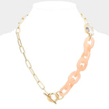 Square Stone Open Oval Resin Link Toggle Necklace - Madeline Love - Flyclothing LLC