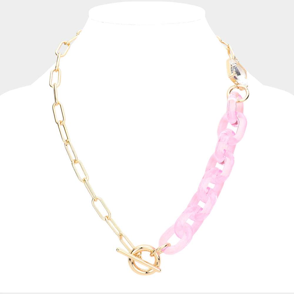 Square Stone Open Oval Resin Link Toggle Necklace - Madeline Love - Flyclothing LLC