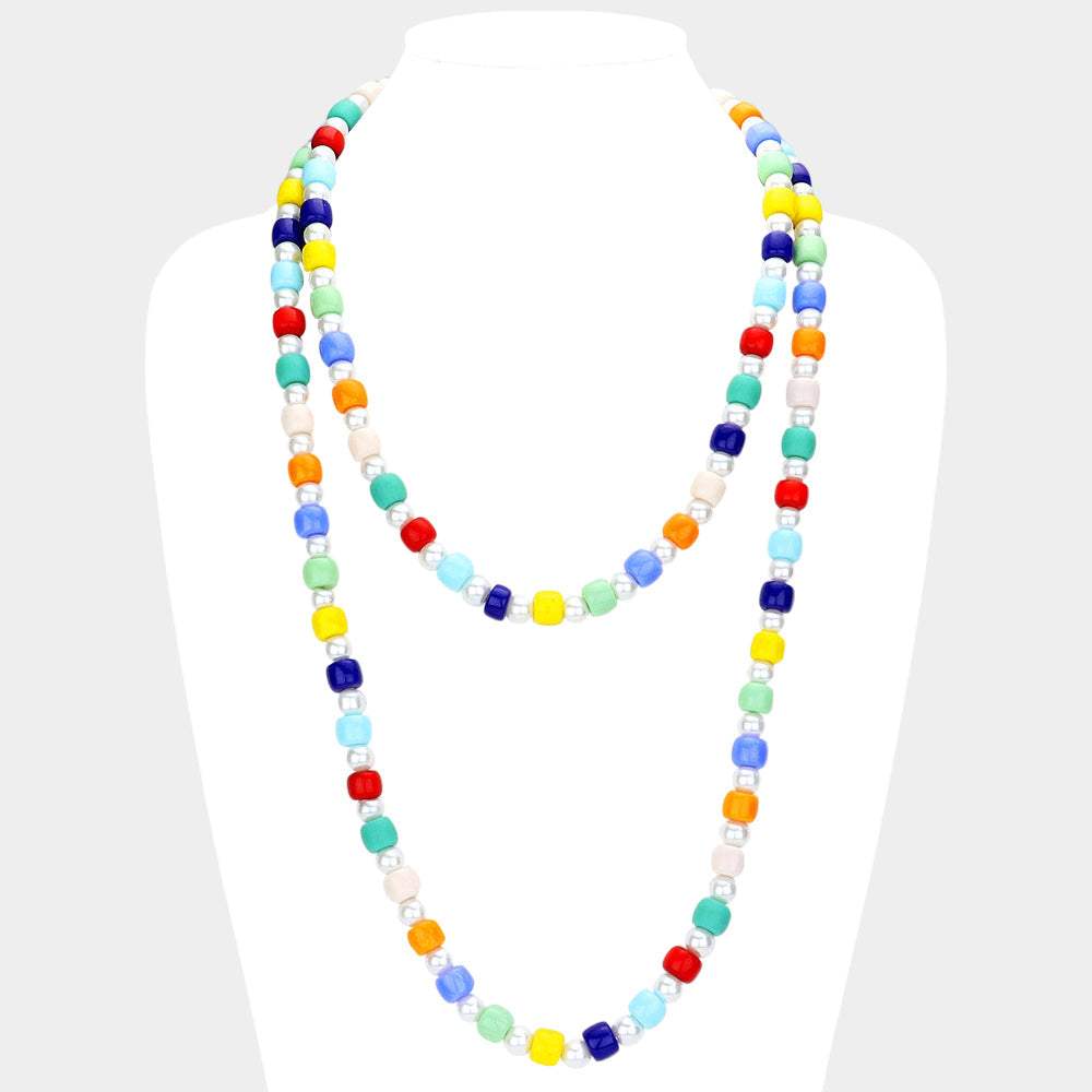 Colorful Bead Pointed Pearl Double Layered Bib Necklace - Madeline Love - Flyclothing LLC