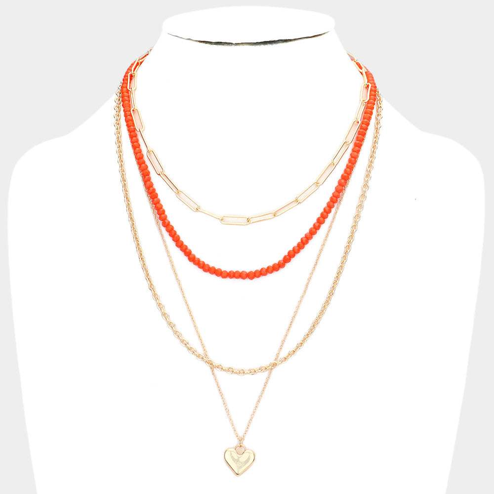 Metal Heart Pendant Multi Layered Necklace - Madeline Love - Flyclothing LLC