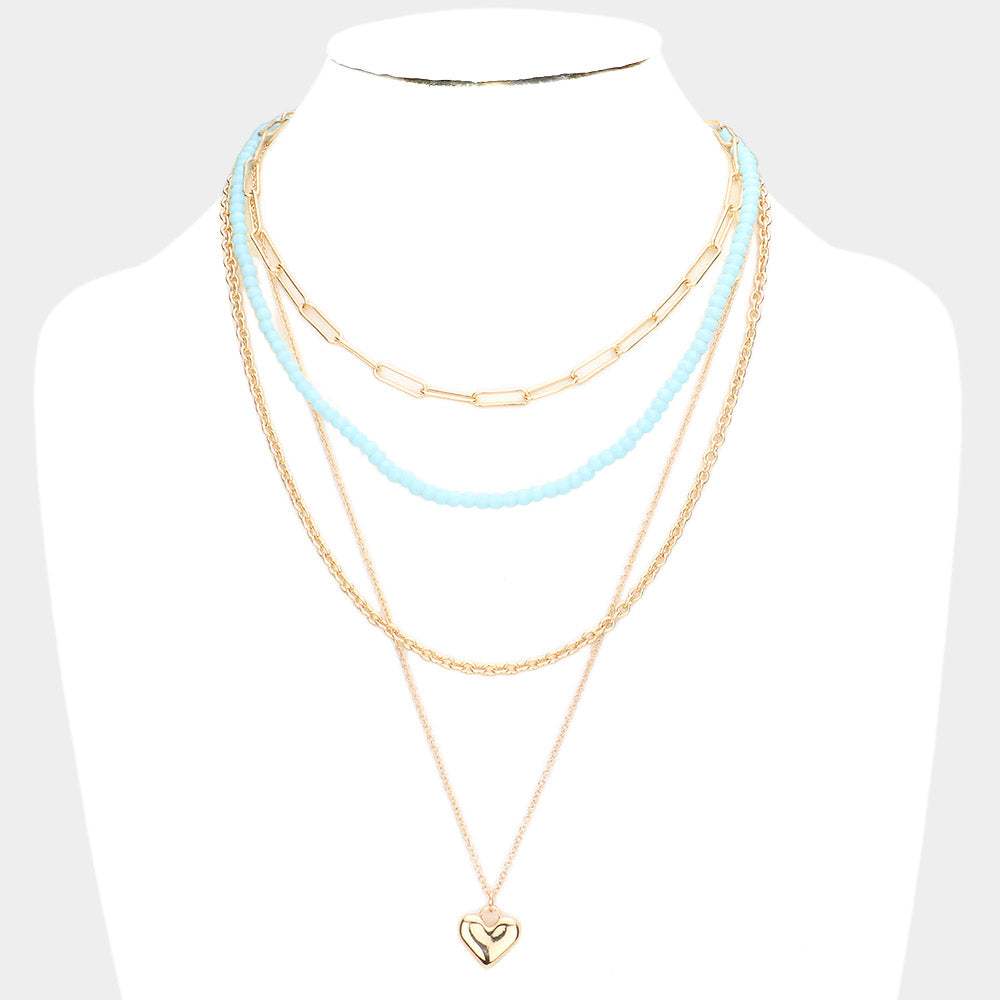 Metal Heart Pendant Multi Layered Necklace - Madeline Love - Flyclothing LLC