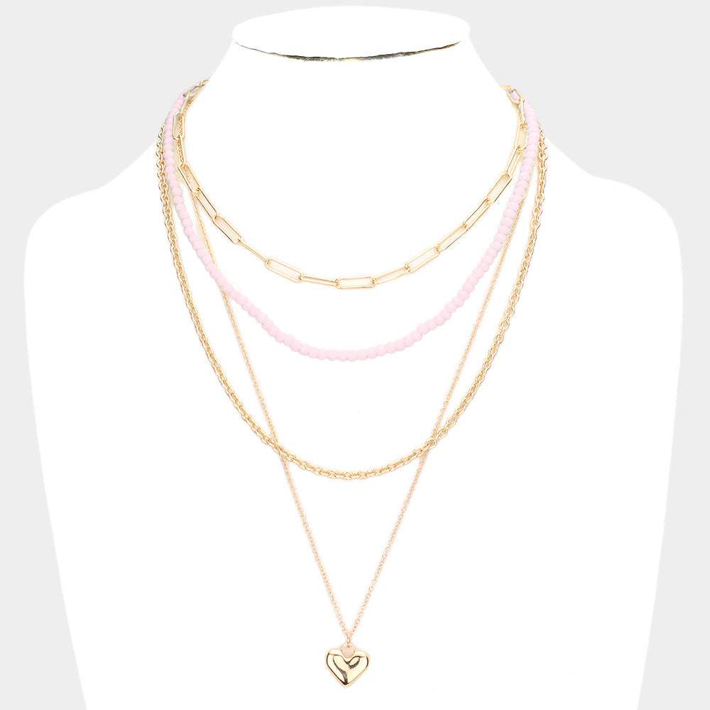 Metal Heart Pendant Multi Layered Necklace - Madeline Love - Flyclothing LLC