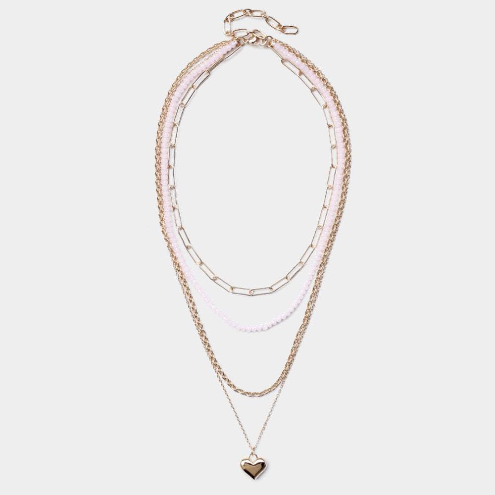 Metal Heart Pendant Multi Layered Necklace - Madeline Love - Flyclothing LLC