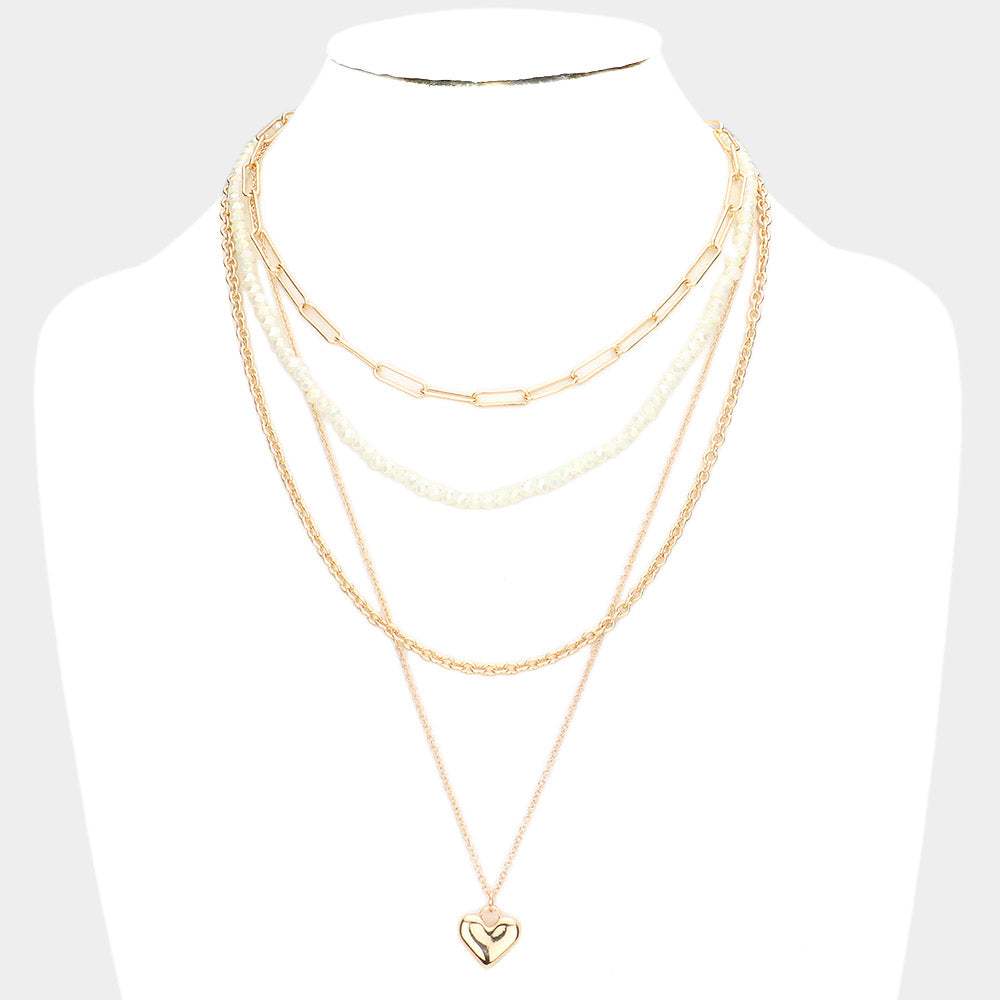 Metal Heart Pendant Multi Layered Necklace - Madeline Love - Flyclothing LLC
