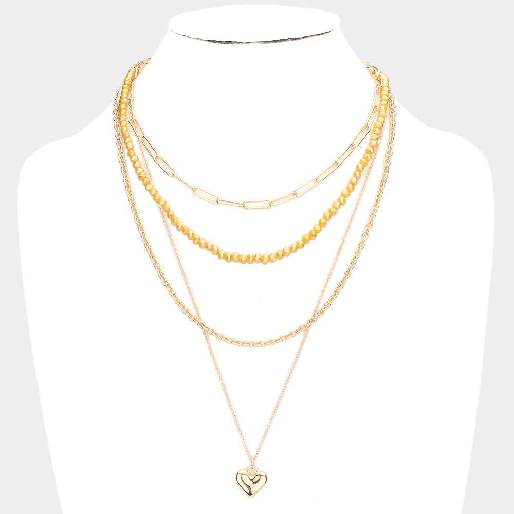 Metal Heart Pendant Multi Layered Necklace - Madeline Love - Flyclothing LLC