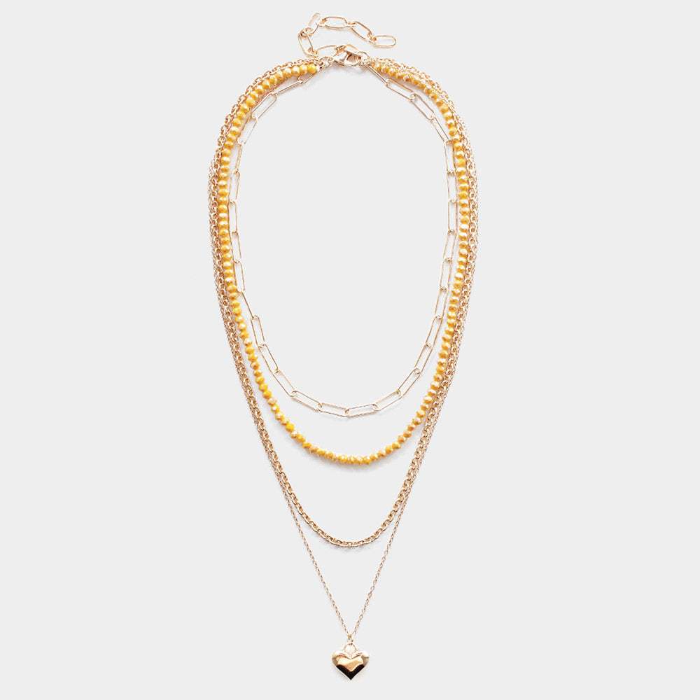 Metal Heart Pendant Multi Layered Necklace - Madeline Love - Flyclothing LLC