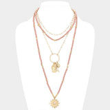 Double Horn Evil Eye Centered Pendant Wood Beaded Multi Layered Necklace - Madeline Love - Flyclothing LLC