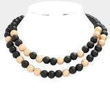 Mardi Gras Brass Metal Wood Ball Double Layered Necklace - Madeline Love - Flyclothing LLC
