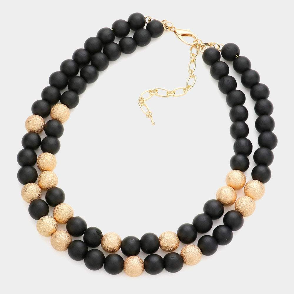 Mardi Gras Brass Metal Wood Ball Double Layered Necklace - Madeline Love - Flyclothing LLC