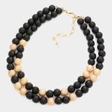 Mardi Gras Brass Metal Wood Ball Double Layered Necklace - Madeline Love - Flyclothing LLC