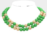 Mardi Gras Brass Metal Wood Ball Double Layered Necklace - Madeline Love - Flyclothing LLC