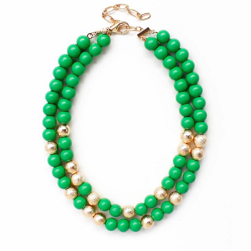 Mardi Gras Brass Metal Wood Ball Double Layered Necklace - Madeline Love - Flyclothing LLC