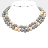 Mardi Gras Brass Metal Wood Ball Double Layered Necklace - Madeline Love - Flyclothing LLC