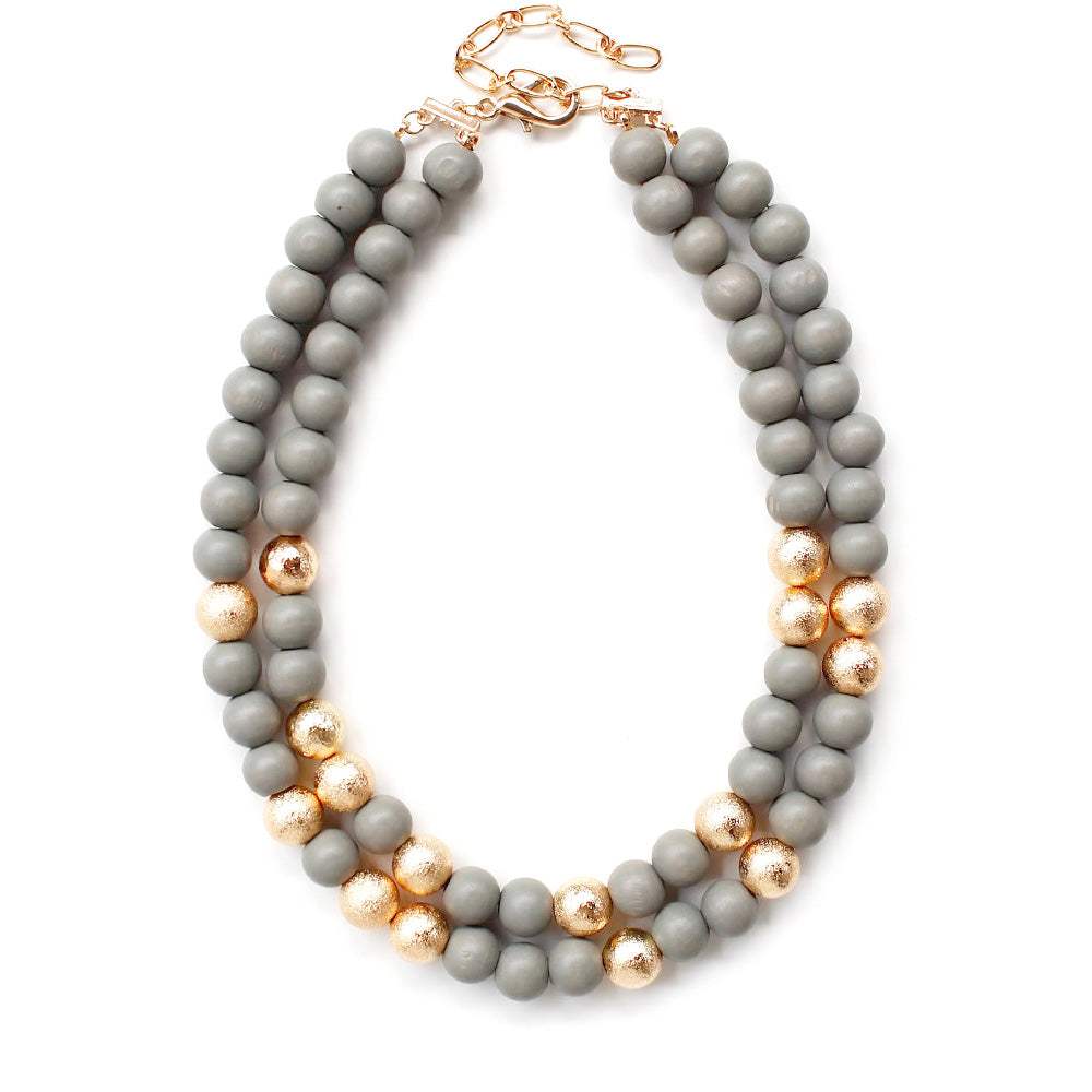 Mardi Gras Brass Metal Wood Ball Double Layered Necklace - Madeline Love - Flyclothing LLC