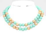 Mardi Gras Brass Metal Wood Ball Double Layered Necklace - Madeline Love - Flyclothing LLC
