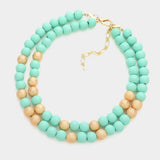 Mardi Gras Brass Metal Wood Ball Double Layered Necklace - Madeline Love - Flyclothing LLC