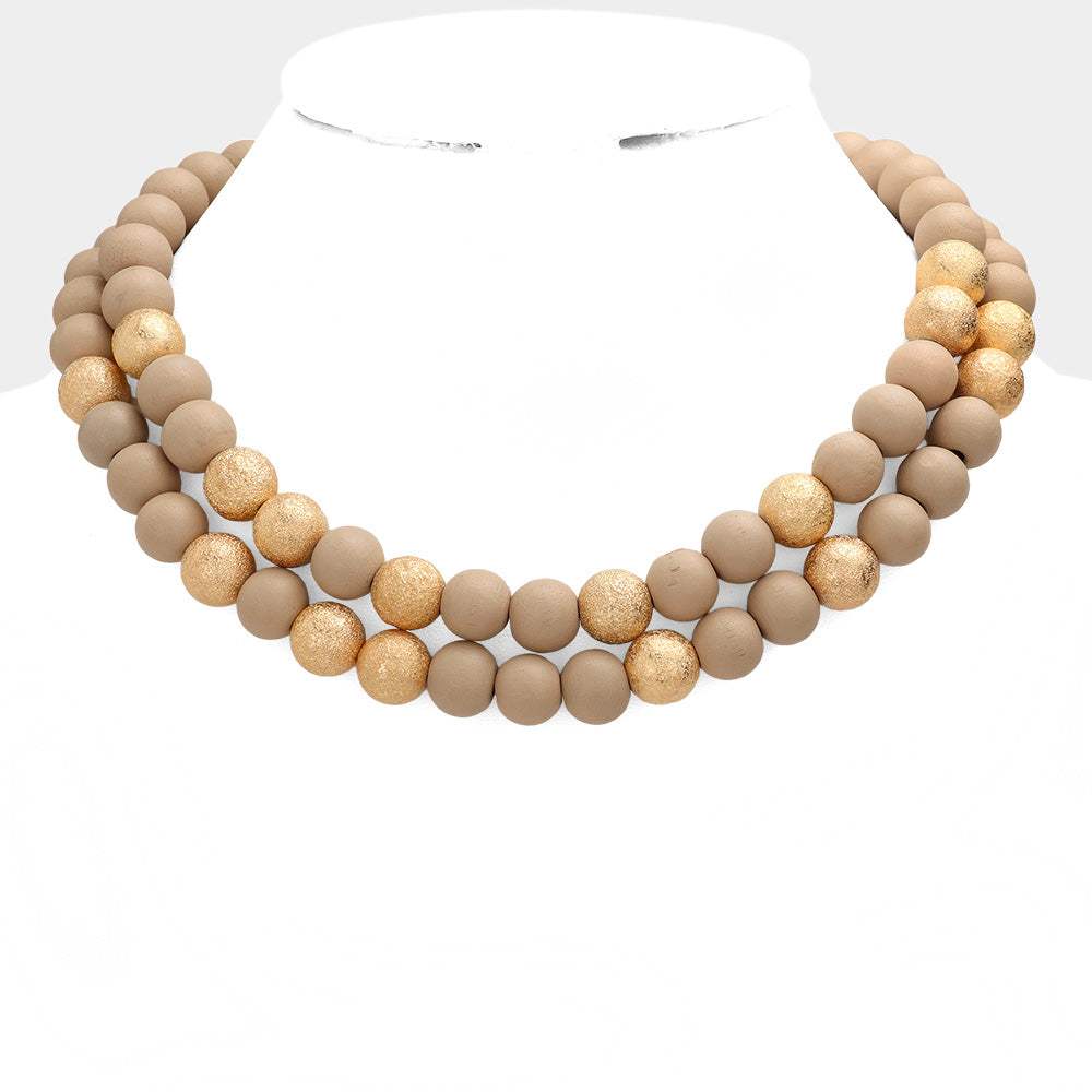 Mardi Gras Brass Metal Wood Ball Double Layered Necklace - Madeline Love - Flyclothing LLC