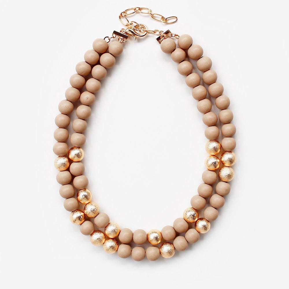 Mardi Gras Brass Metal Wood Ball Double Layered Necklace - Madeline Love - Flyclothing LLC