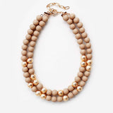 Mardi Gras Brass Metal Wood Ball Double Layered Necklace - Madeline Love - Flyclothing LLC