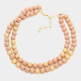 Mardi Gras Brass Metal Wood Ball Double Layered Necklace - Madeline Love - Flyclothing LLC